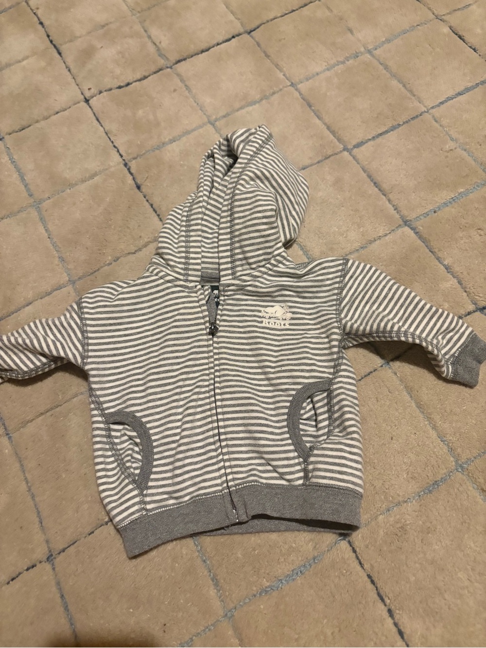 Roots Baby Striped Gray & Cream Hooded Zip-Up Jacket - 3-6M